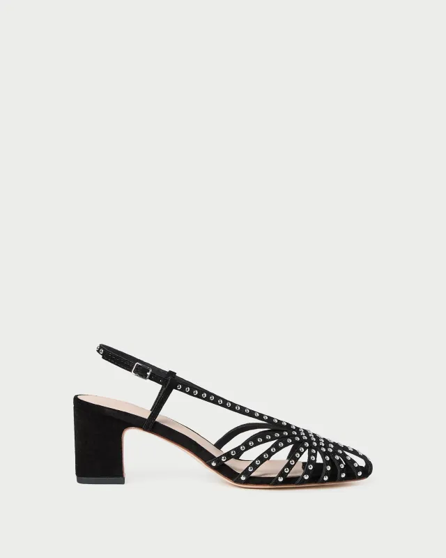 Priscilla Black/Silver Suede Heeled Sandal made by Loeffler Randall