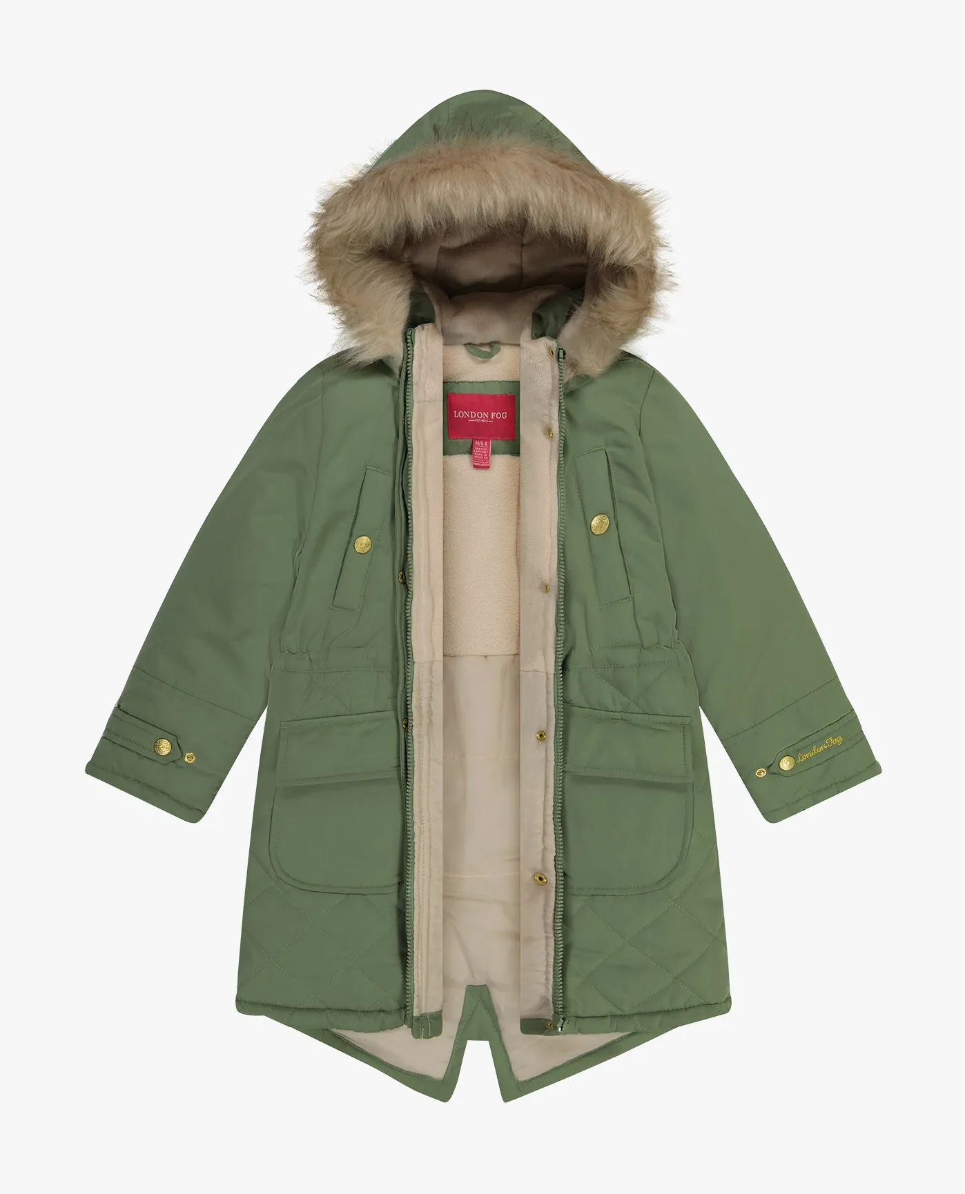 GIRLS ZIP-FRONT MID CINCH QUILTED PARKA WITH FUR TRIMMED HOOD sold by London Fog product image thumbnail 4
