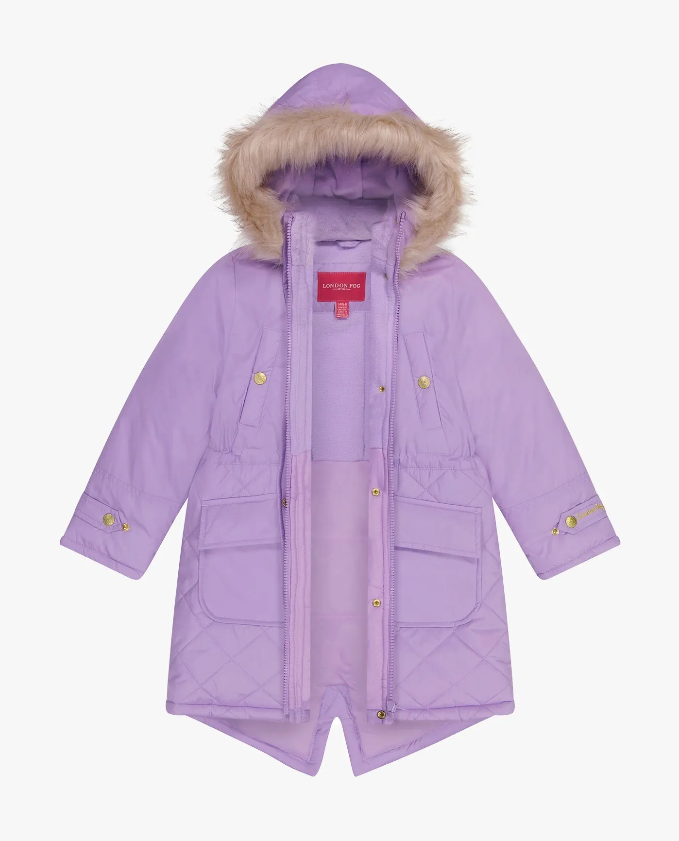 GIRLS ZIP-FRONT MID CINCH QUILTED PARKA WITH FUR TRIMMED HOOD sold by London Fog product image thumbnail 2