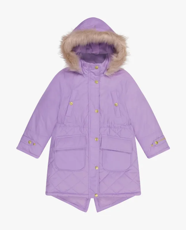 GIRLS ZIP-FRONT MID CINCH QUILTED PARKA WITH FUR TRIMMED HOOD made by London Fog