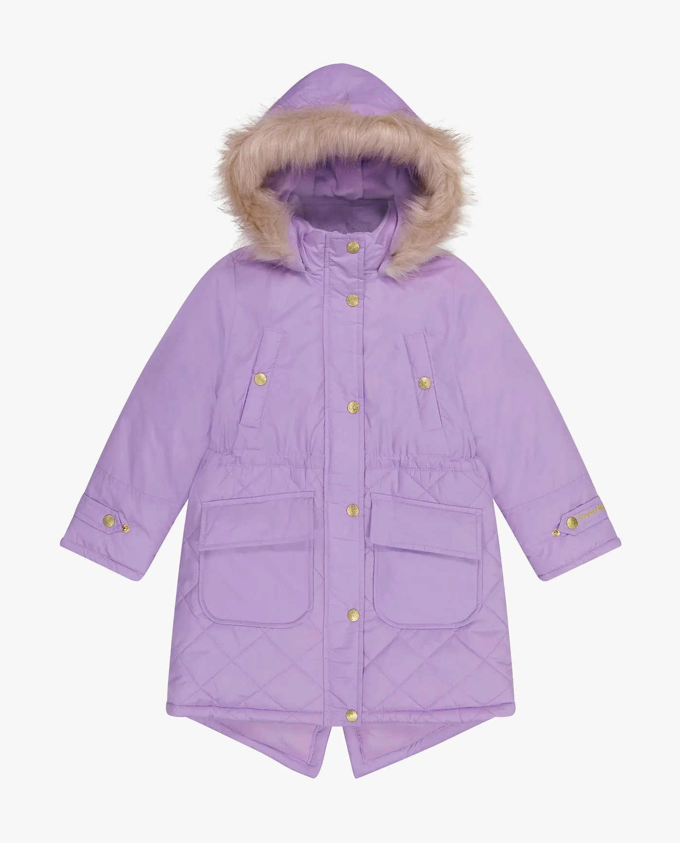 GIRLS ZIP-FRONT MID CINCH QUILTED PARKA WITH FUR TRIMMED HOOD sold by London Fog