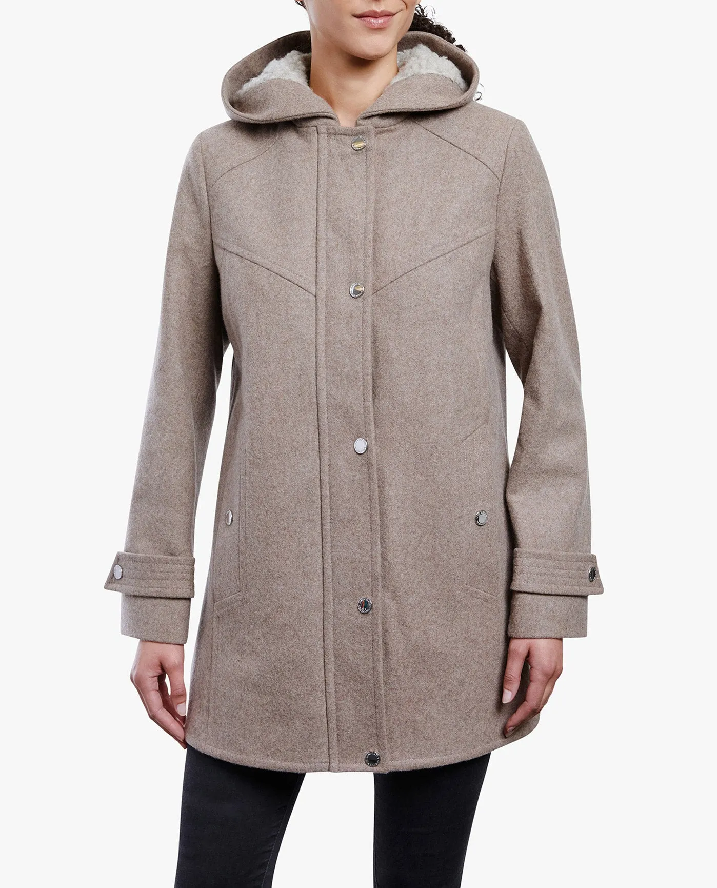 ZIP-FRONT SHERPA LINED HOOD WOOL JACKET sold by London Fog product image thumbnail 3
