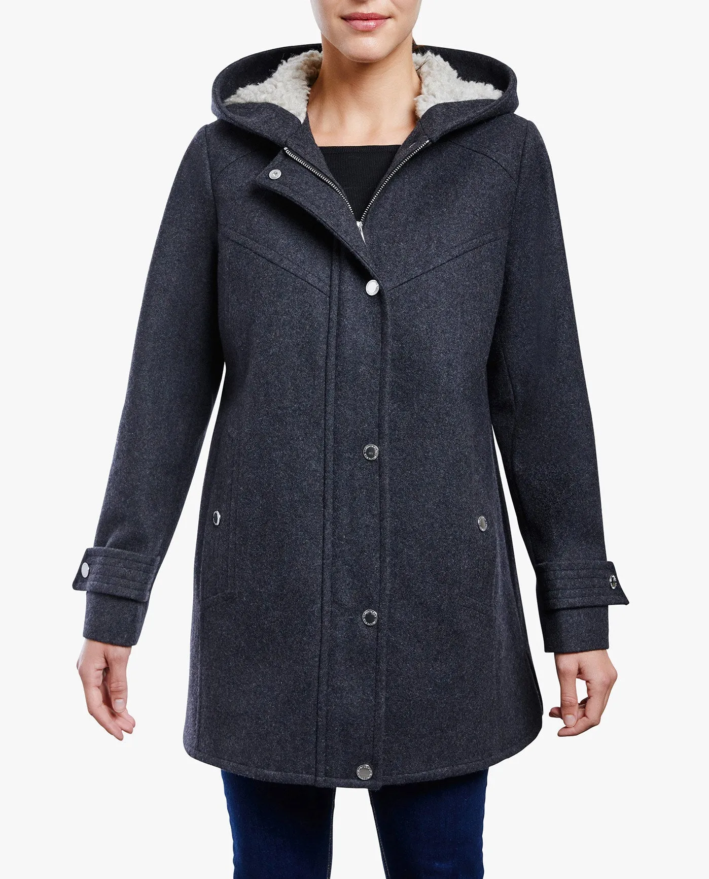 ZIP-FRONT SHERPA LINED HOOD WOOL JACKET sold by London Fog product image thumbnail 4