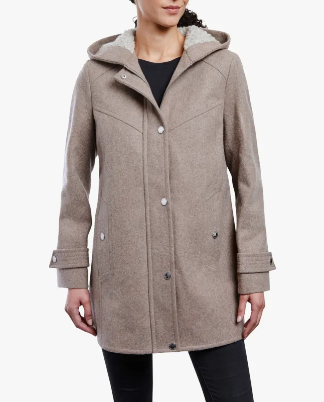 ZIP-FRONT SHERPA LINED HOOD WOOL JACKET sold by London Fog
