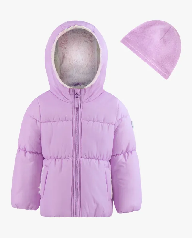 BABY GIRLS ZIP-FRONT HOODED LOOSE FIT PUFFER sold by London Fog