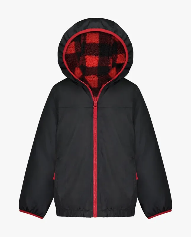 TODDLER BOYS ZIP-FRONT REVERSIBLE FLEECE LINED HOODED JACKET sold by London Fog