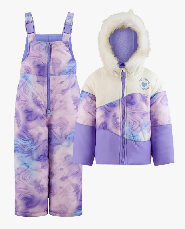 TODDLER GIRLS ZIP-FRONT COLOR BLOCK JACKET AND OVERALL SNOW PANT sold by London Fog