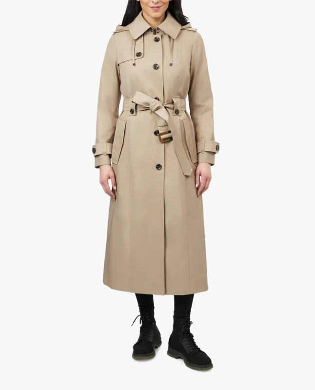 SINGLE BREASTED HOODED MAXI TRENCH WITH BELT sold by London Fog