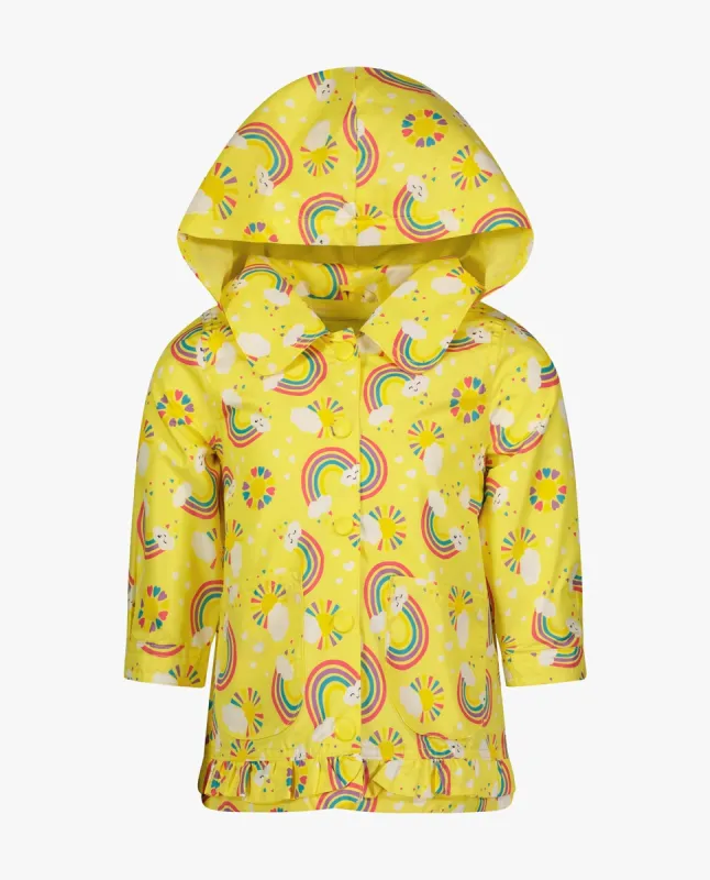 GIRLS PRINTED COLLARED SNAP FRONT RAINCOAT WITH HOOD sold by London Fog