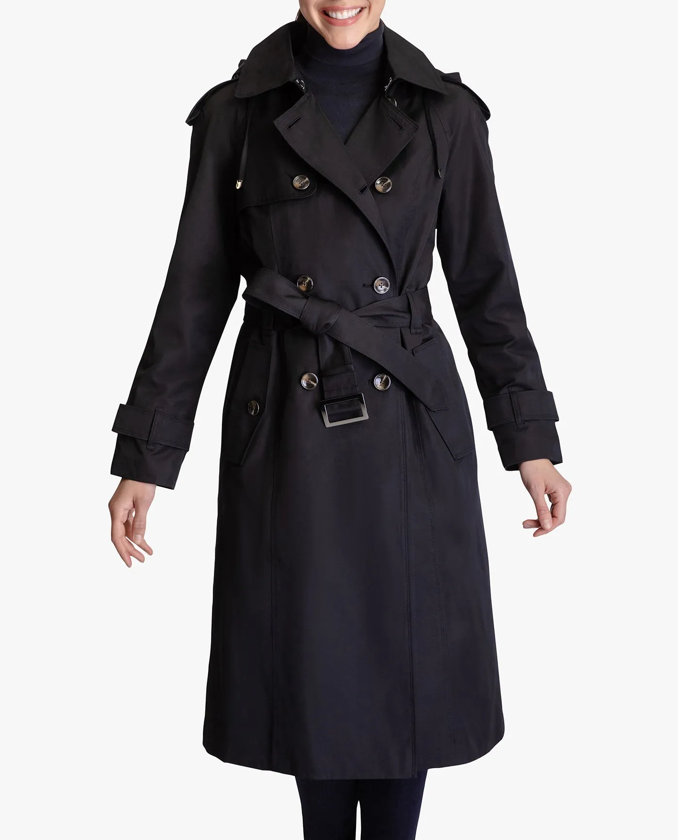 DOUBLE BREASTED BUTTON FRONT HOODED TRENCH WITH BELT sold by London Fog product image thumbnail 3