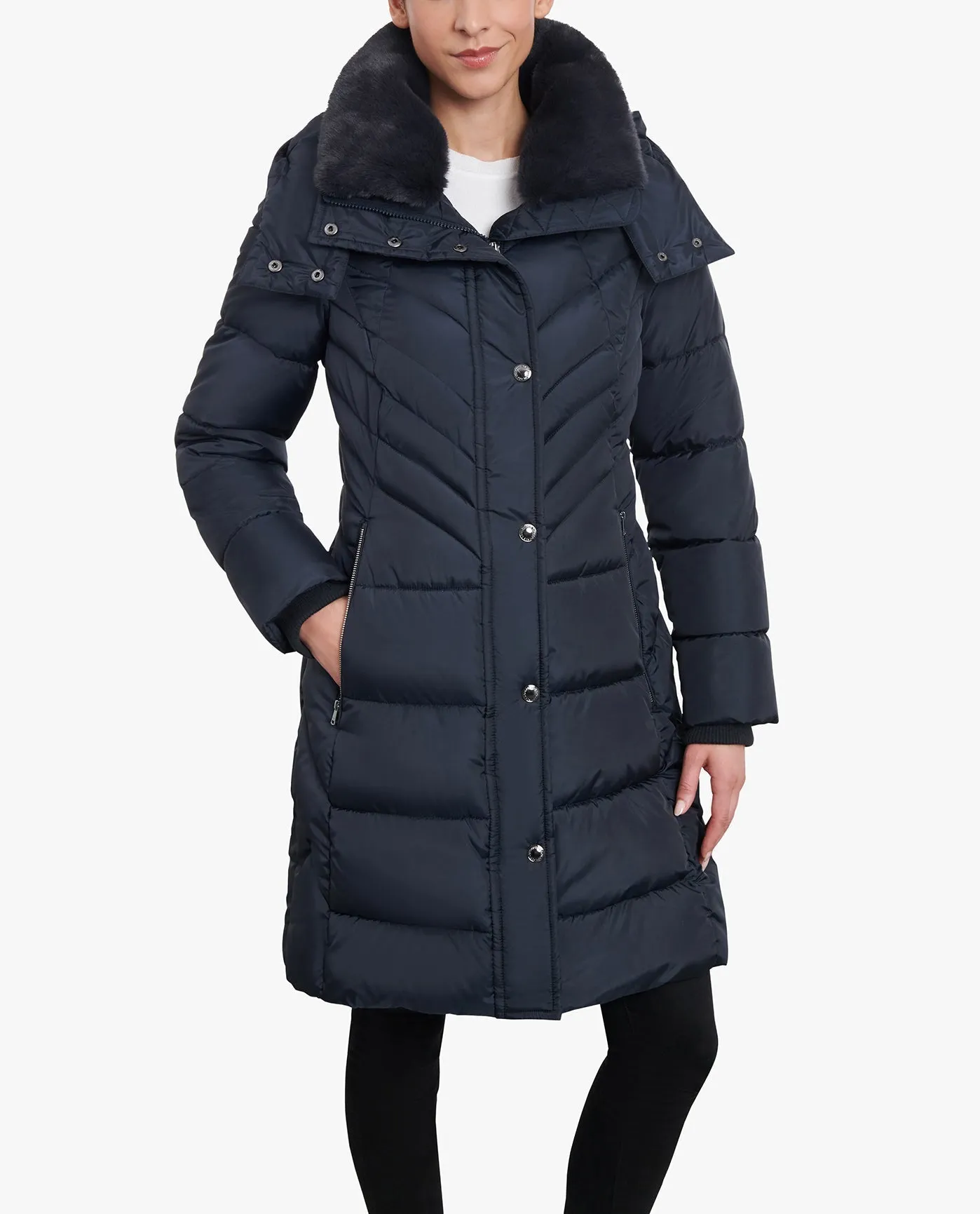 PLUS SIZE ZIP-FRONT HOODED HEAVY WEIGHT PUFFER JACKET WITH BUTTON-OFF FUR COLLAR sold by London Fog product image thumbnail 3