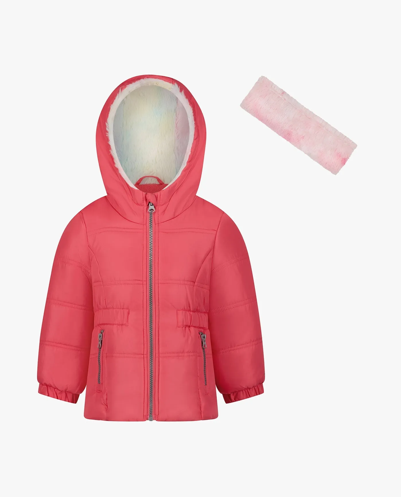 GIRLS ZIP-FRONT HOODED MID CINCH PUFFER sold by London Fog