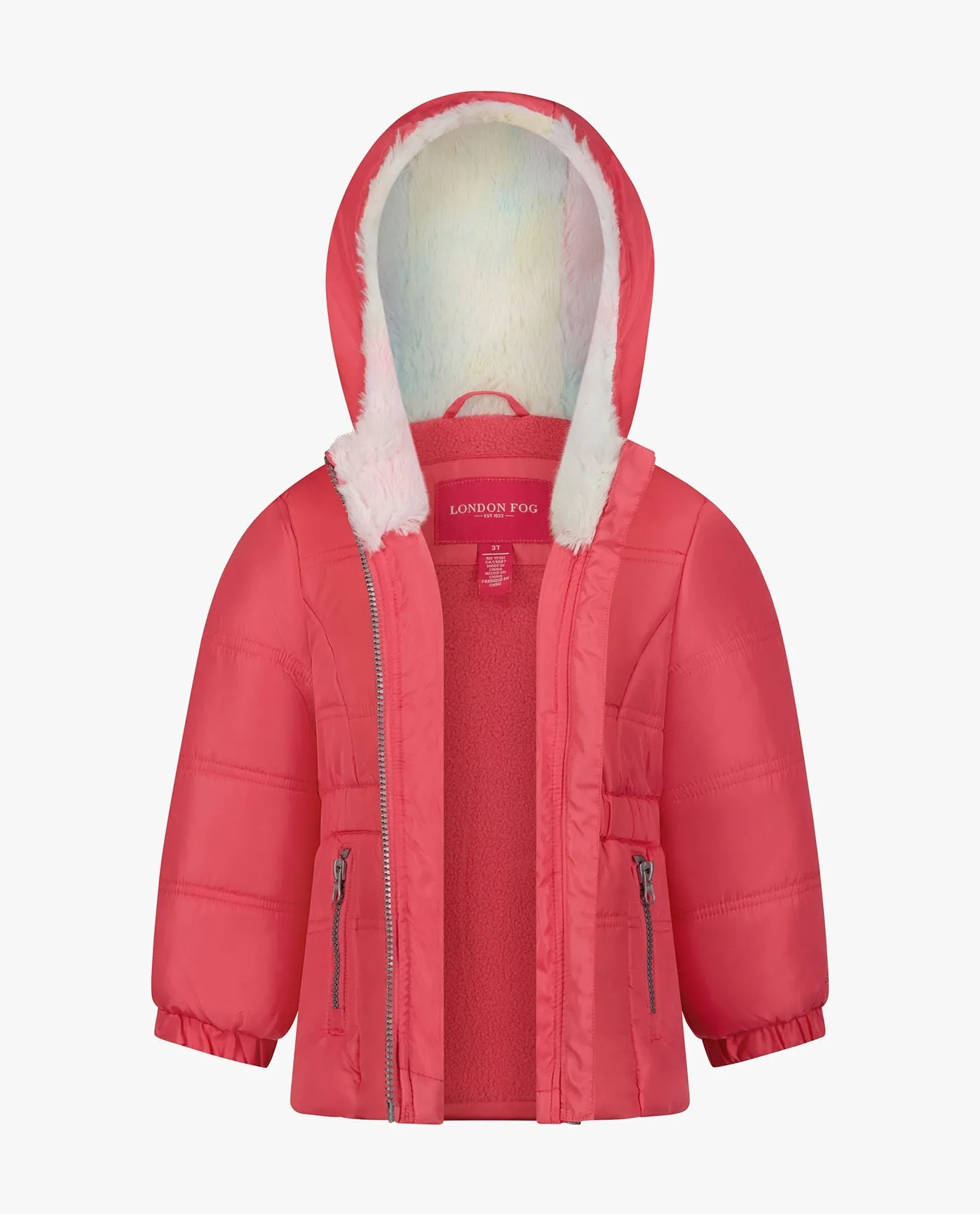 GIRLS ZIP-FRONT HOODED MID CINCH PUFFER sold by London Fog product image thumbnail 2