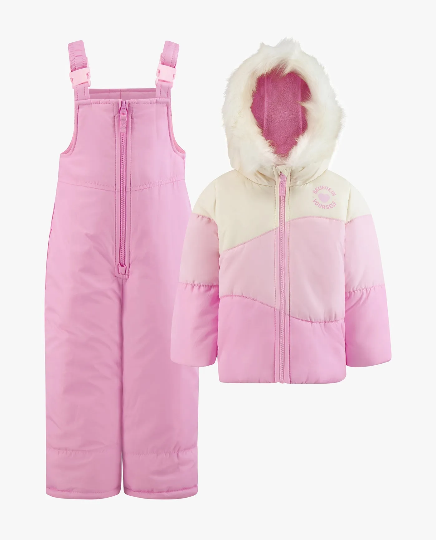 GIRLS ZIP-FRONT COLOR BLOCK JACKET AND OVERALL SNOW PANT sold by London Fog