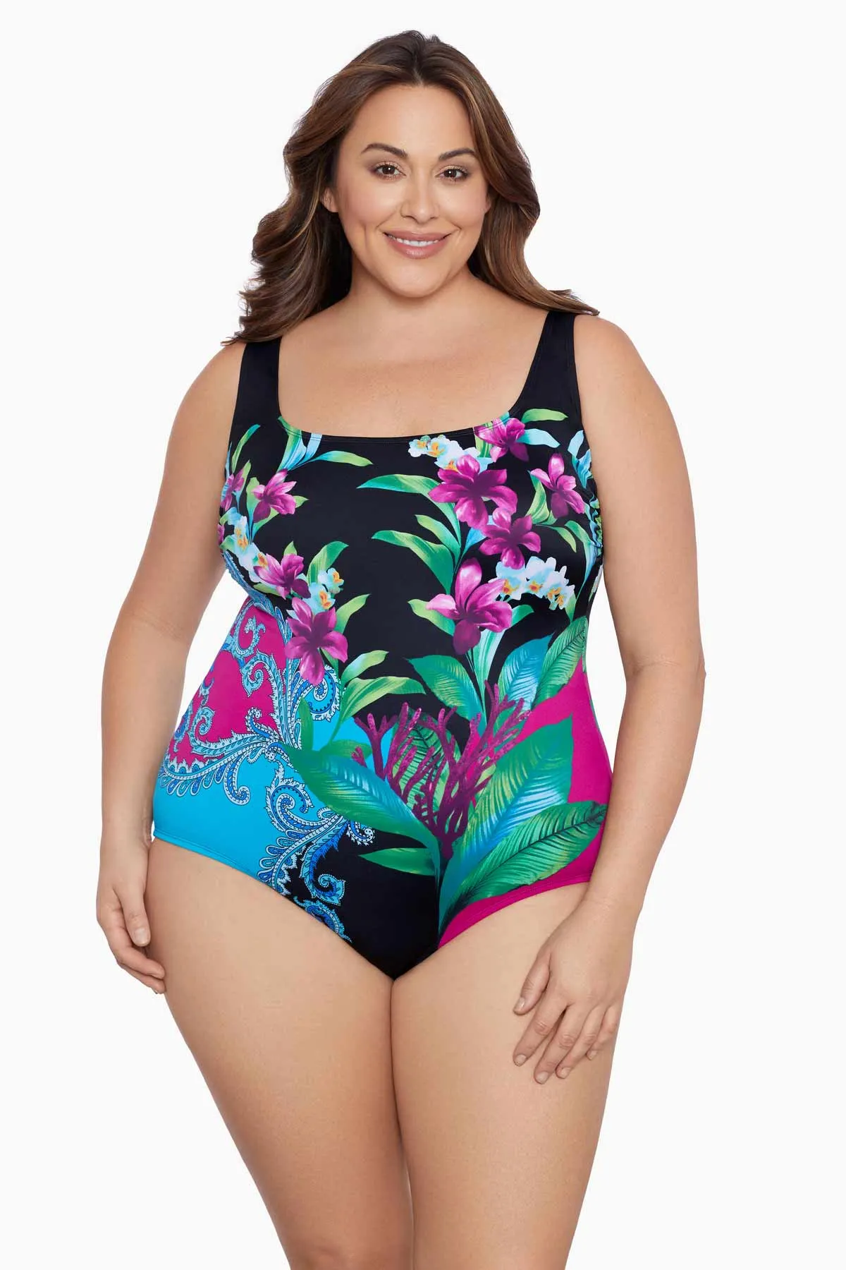Hidden Wild Plus Size Long Torso Panel Scoopneck One Piece sold by Longitude