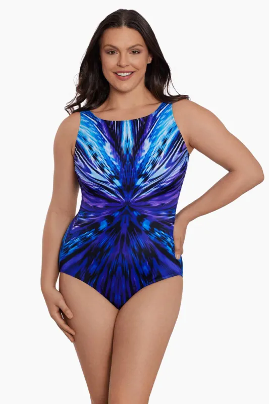 Long Torso Panel Scoopback Highneck One Piece - Double Take sold by Longitude