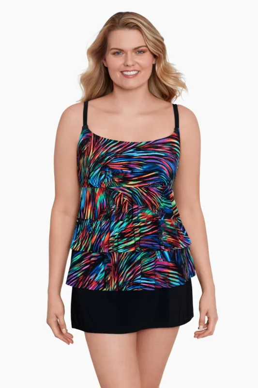 Ruffle Long Torso Faux Skirtini W/ Pockets Rainbow Glow sold by Longitude