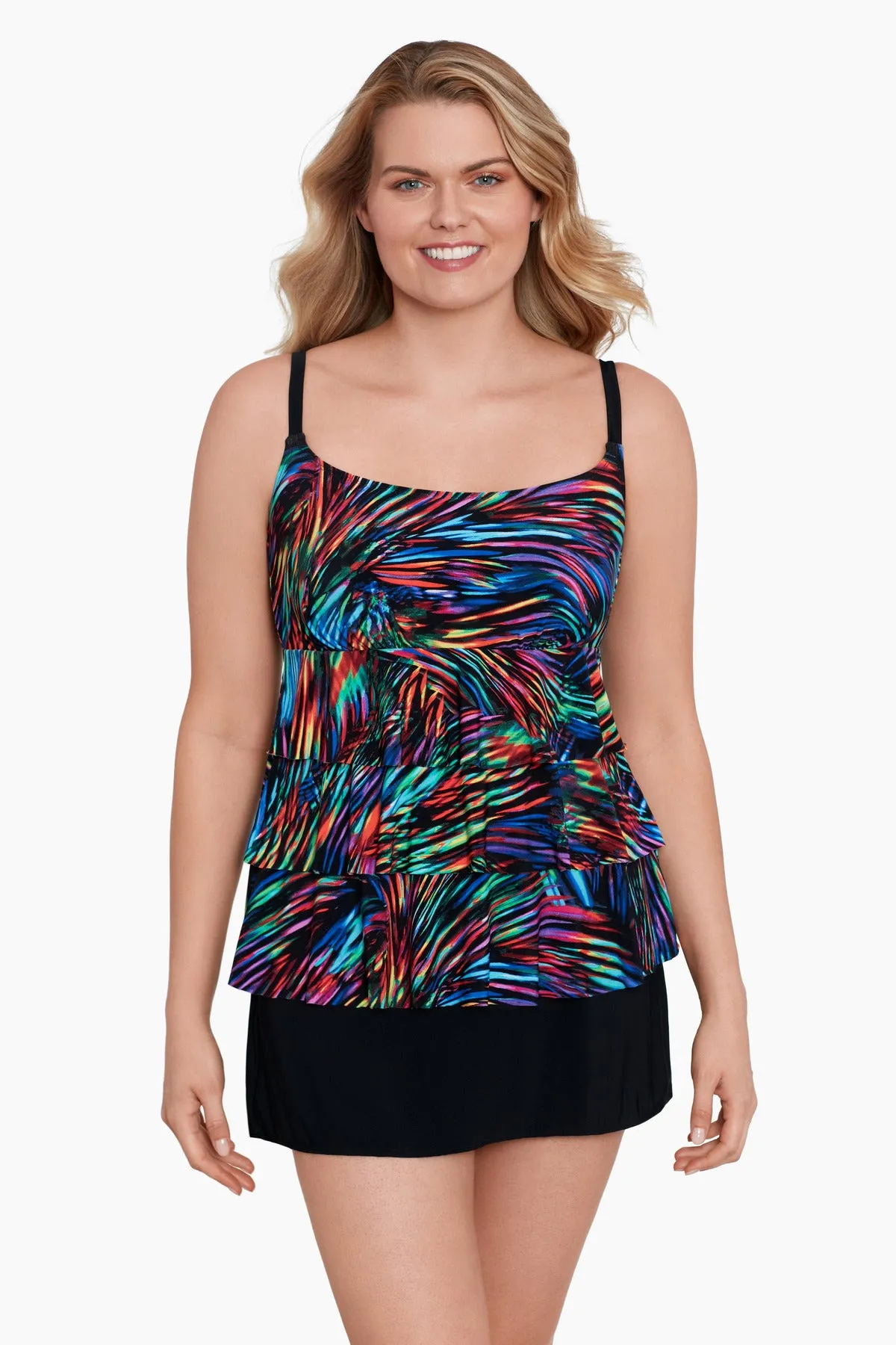 Ruffle Long Torso Faux Skirtini W/ Pockets Rainbow Glow sold by Longitude