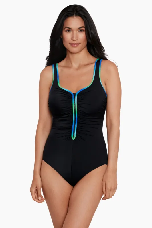 Colorful Behavior Shirred Zipper Tank One Piece sold by Longitude
