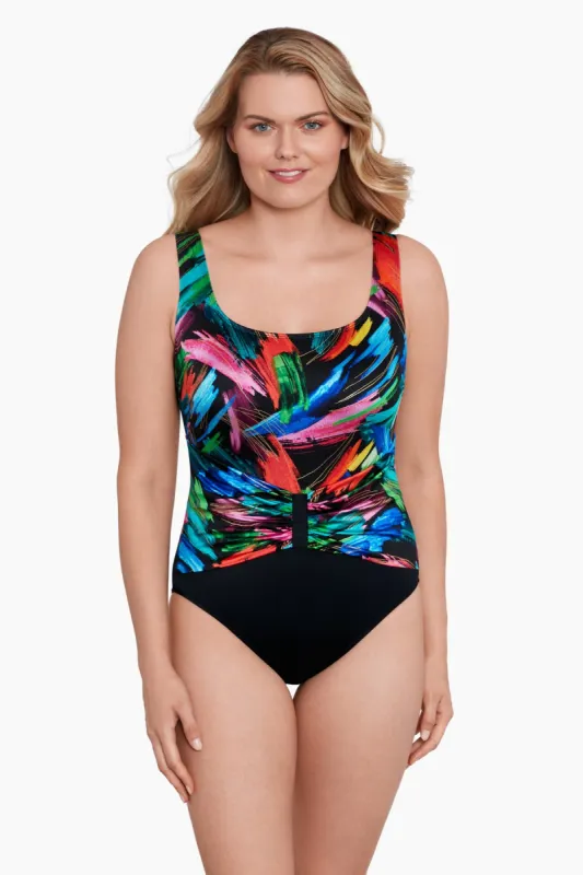 Long Torso Center Sash One Piece - Side Swipe sold by Longitude