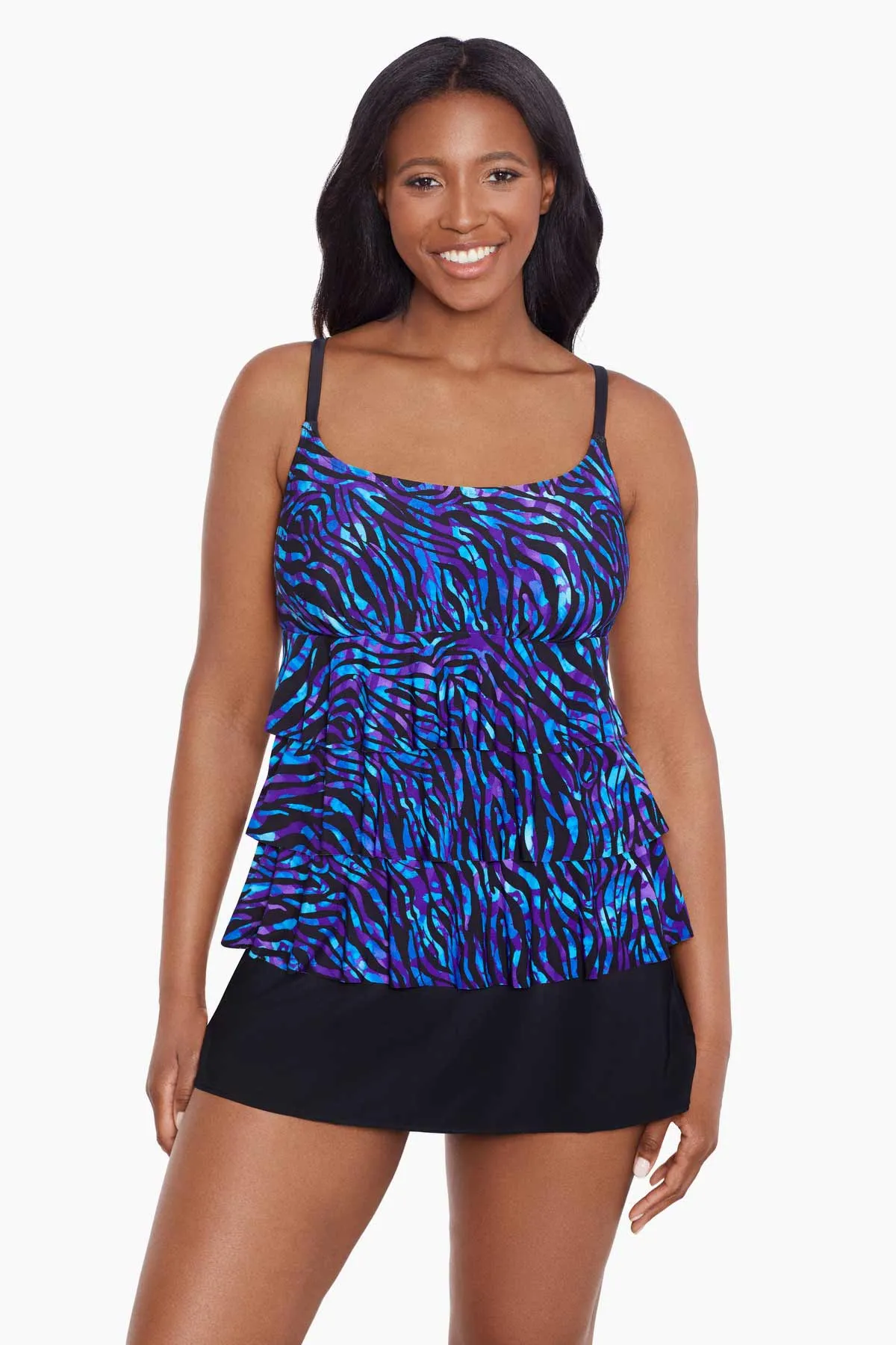 Long Torso Ruffle Faux Skirtini - Painted Safari sold by Longitude