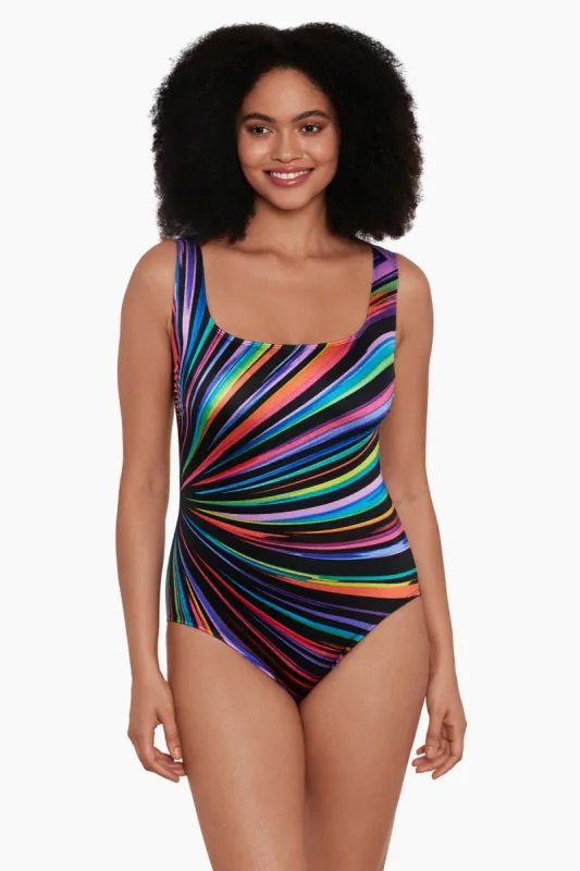 Long Torso Panel Scoopneck One Piece - Pink/Multi Zenon sold by Longitude