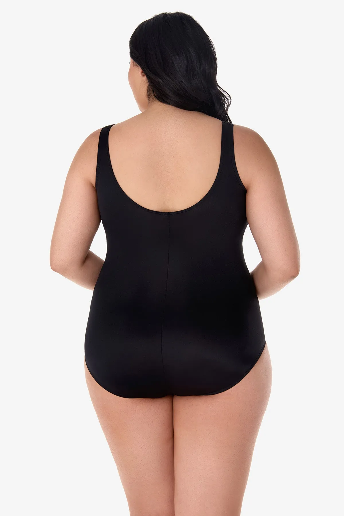 Plus Size Banded Fan Tank Long Torso One Piece Swimsuit Flashdance sold by Longitude product image thumbnail 2