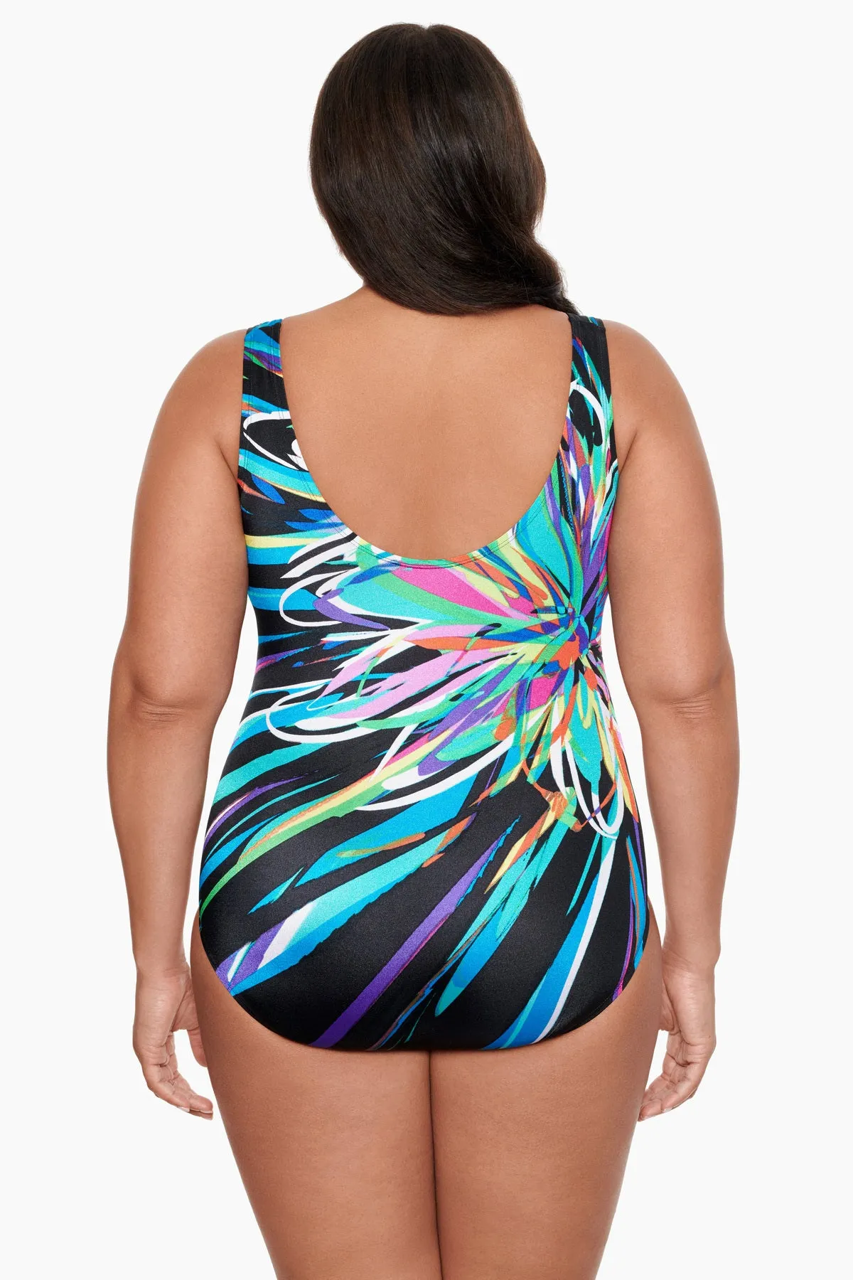 Plus Size Panel Scoopneck Tank Long Torso One Piece Swimsuit Floral Burst sold by Longitude product image thumbnail 3