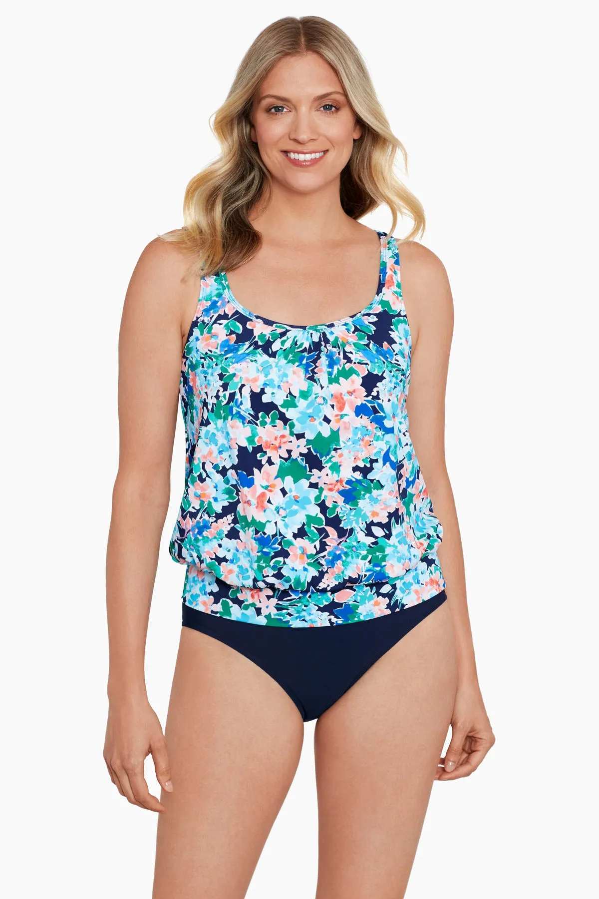 Shirred Neck Blouson Tankini Top Ditsy Days sold by Longitude