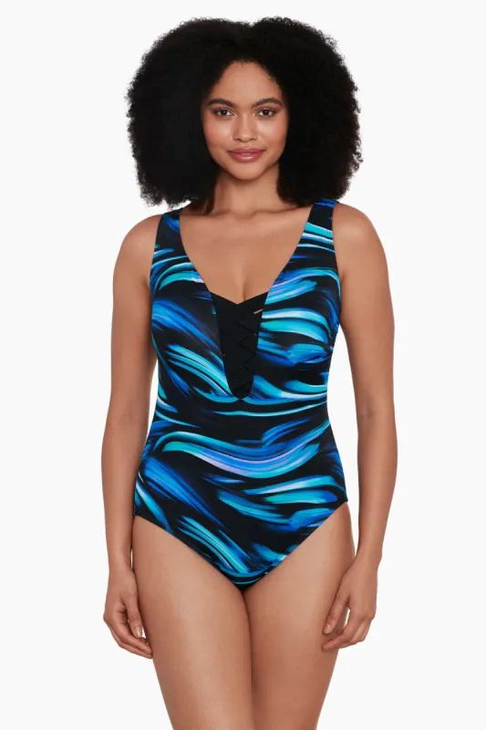 Long Torso Lattice Front Tank One Piece - Landslide sold by Longitude