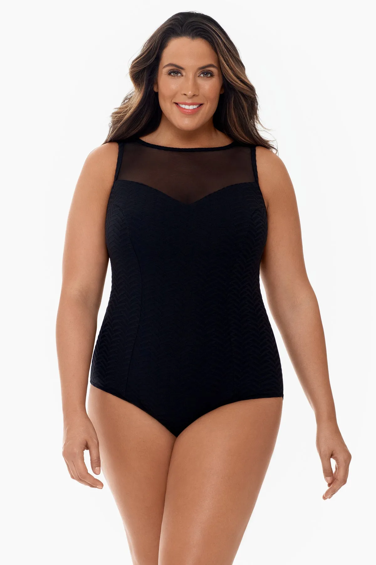 Plus Size Sweetheart Mesh Highneck One Piece Swimsuit Half Moon Texture sold by Longitude