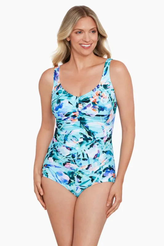 Shirred Front Girl Leg One Piece Swimsuit Graphic Garden sold by Longitude