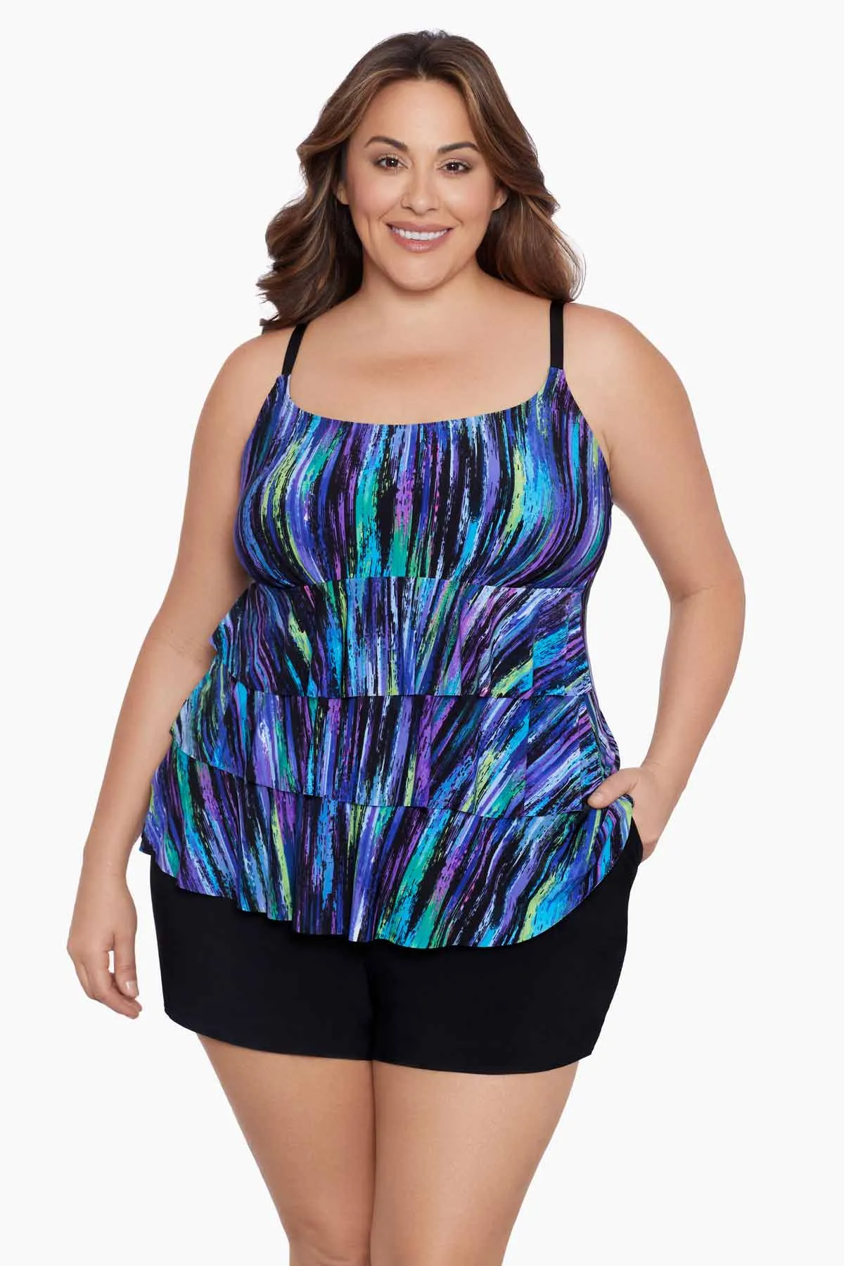 Brilliant Streaks Plus Size Long Torso Ruffle Faux Shortini sold by Longitude product image thumbnail 2