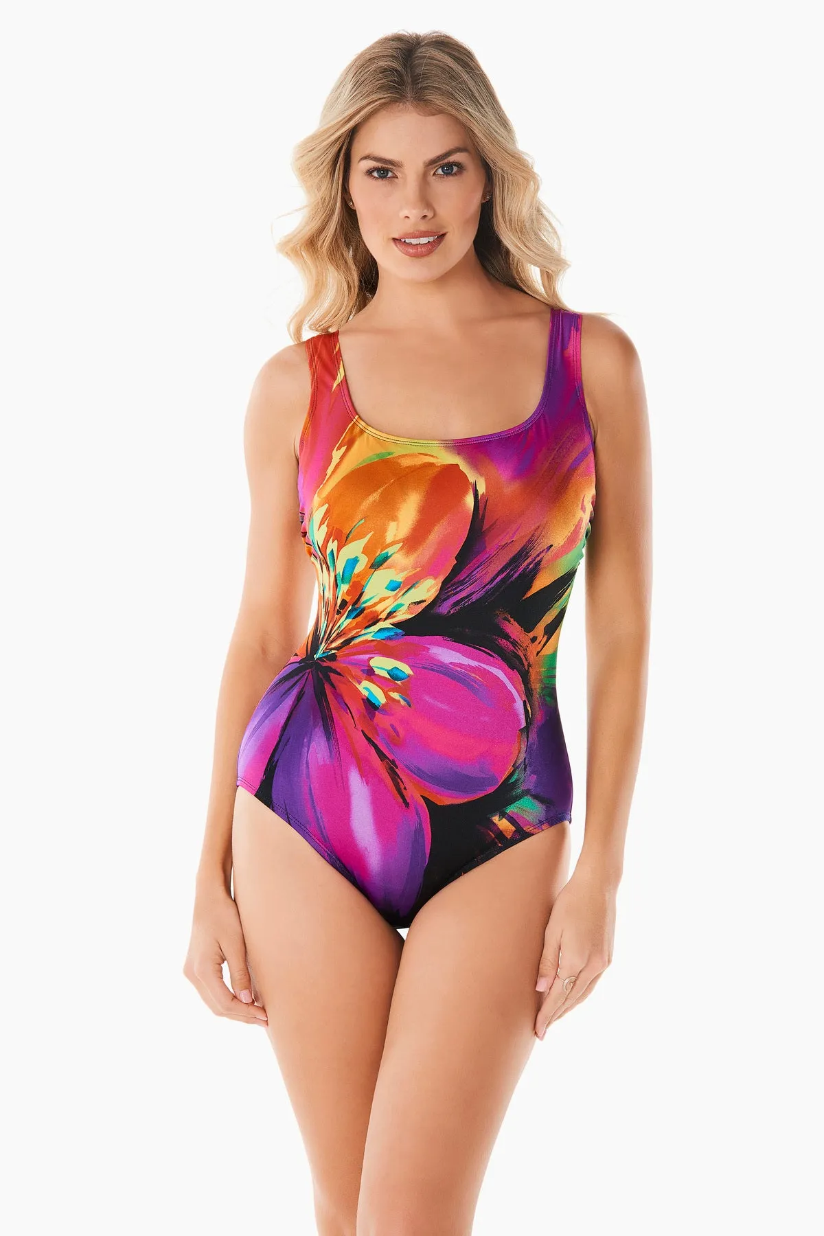 Scoopneck Tank Long Torso One Piece Swimsuit Fiesta sold by Longitude
