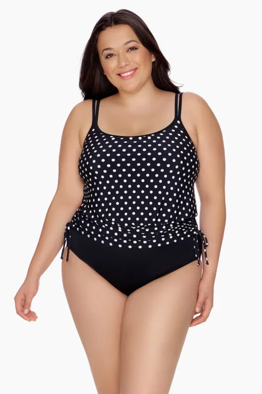 Plus Size Long Torso Side Ruched Blouson One Piece - Luna Dot sold by Longitude