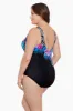 Plus Size Long Torso Panel Scoopback Highneck One Piece - Glamour Floral sold by Longitude