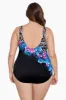 Plus Size Long Torso Panel Scoopback Highneck One Piece - Glamour Floral sold by Longitude