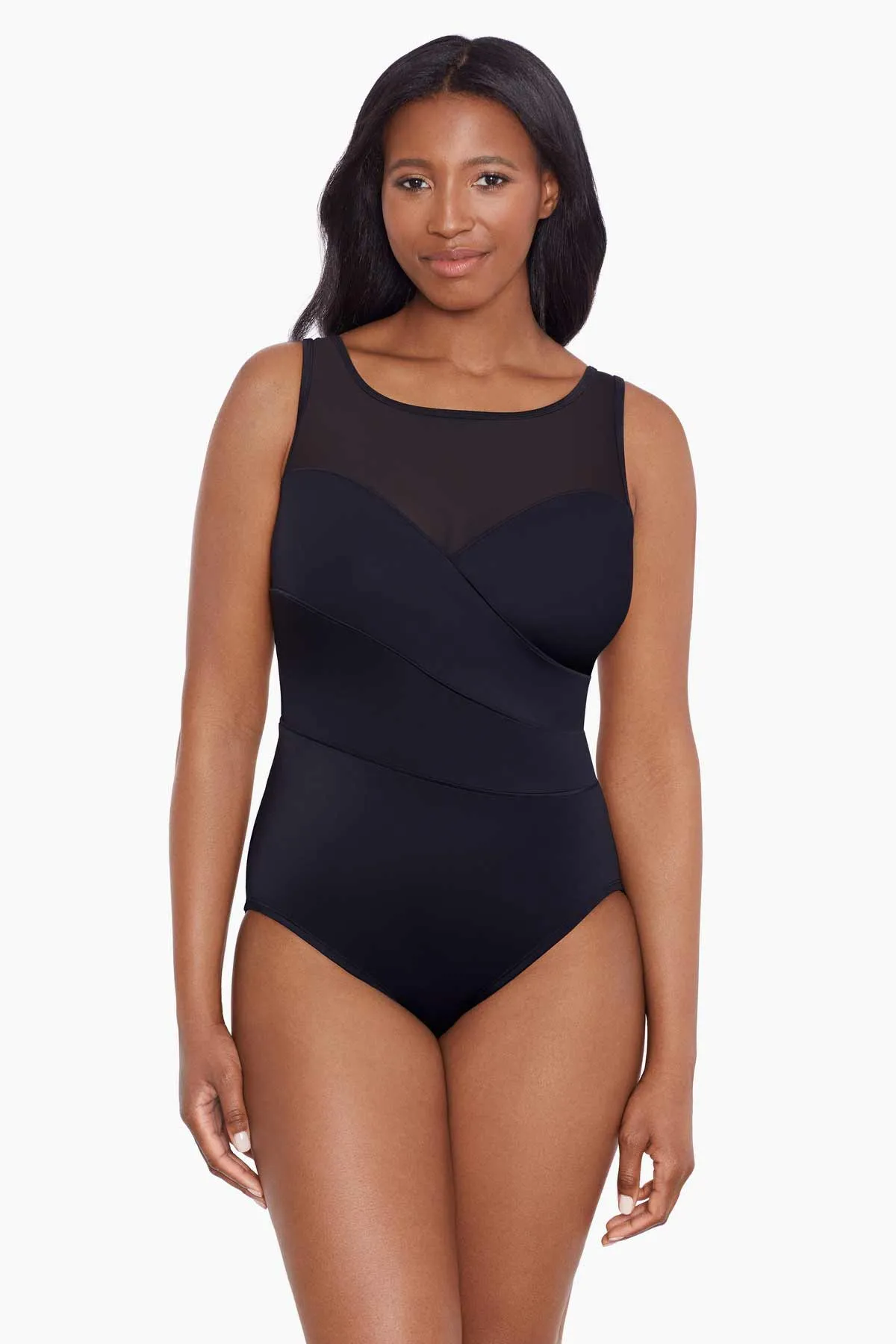 Long Torso Mesh Highneck One Piece - Night Gala sold by Longitude