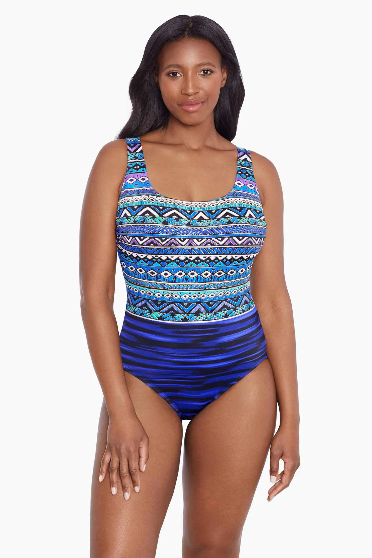 Long Torso Lace-Up Back One Piece - Mayan Trail sold by Longitude