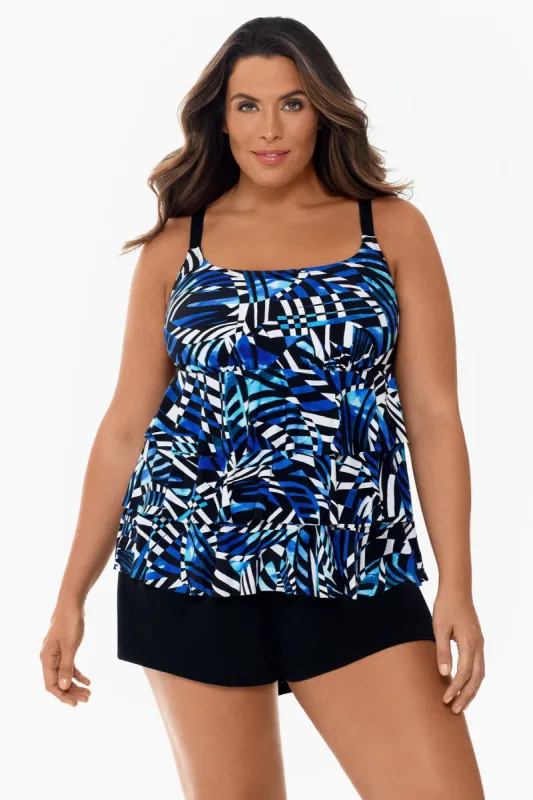 Plus Size Digital Cortex Ruffle Faux Long Torso Shortini Digital Cortex sold by Longitude