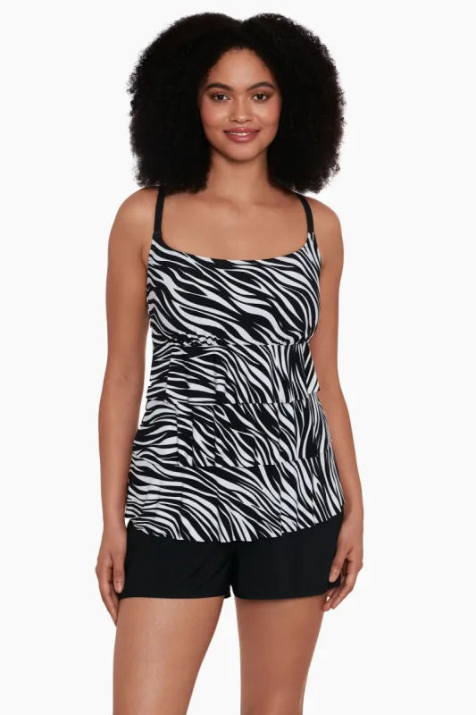Long Torso Ruffle Faux Shortini - Animal Instinct sold by Longitude
