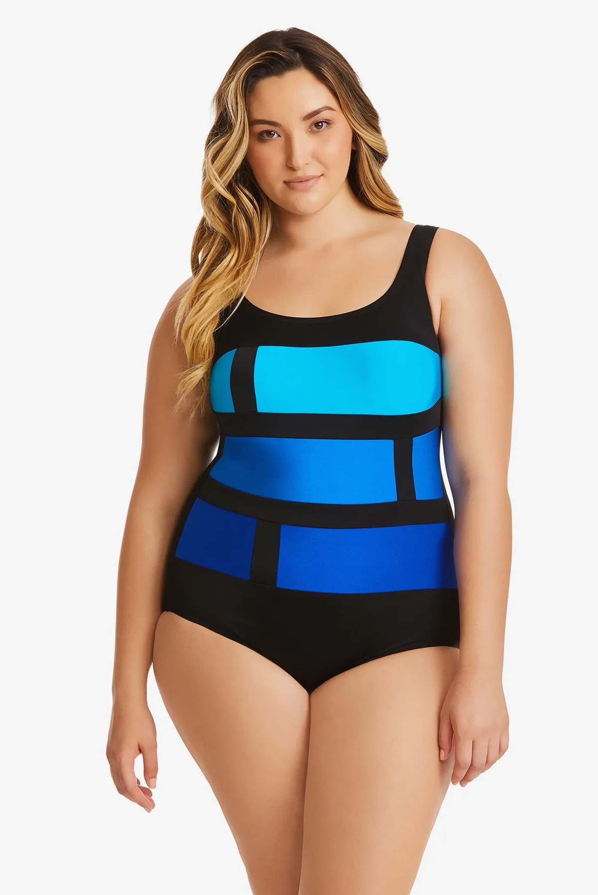 Plus Size Tank Long Torso One Piece Swimsuit Colorblock Stained Glass sold by Longitude