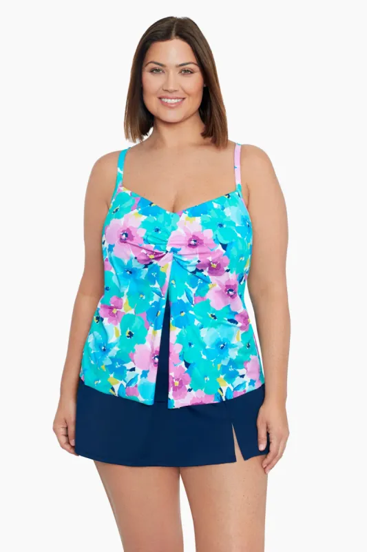 Plus Size Knotted Flyaway Tankini Top - Hidden Garden sold by Longitude