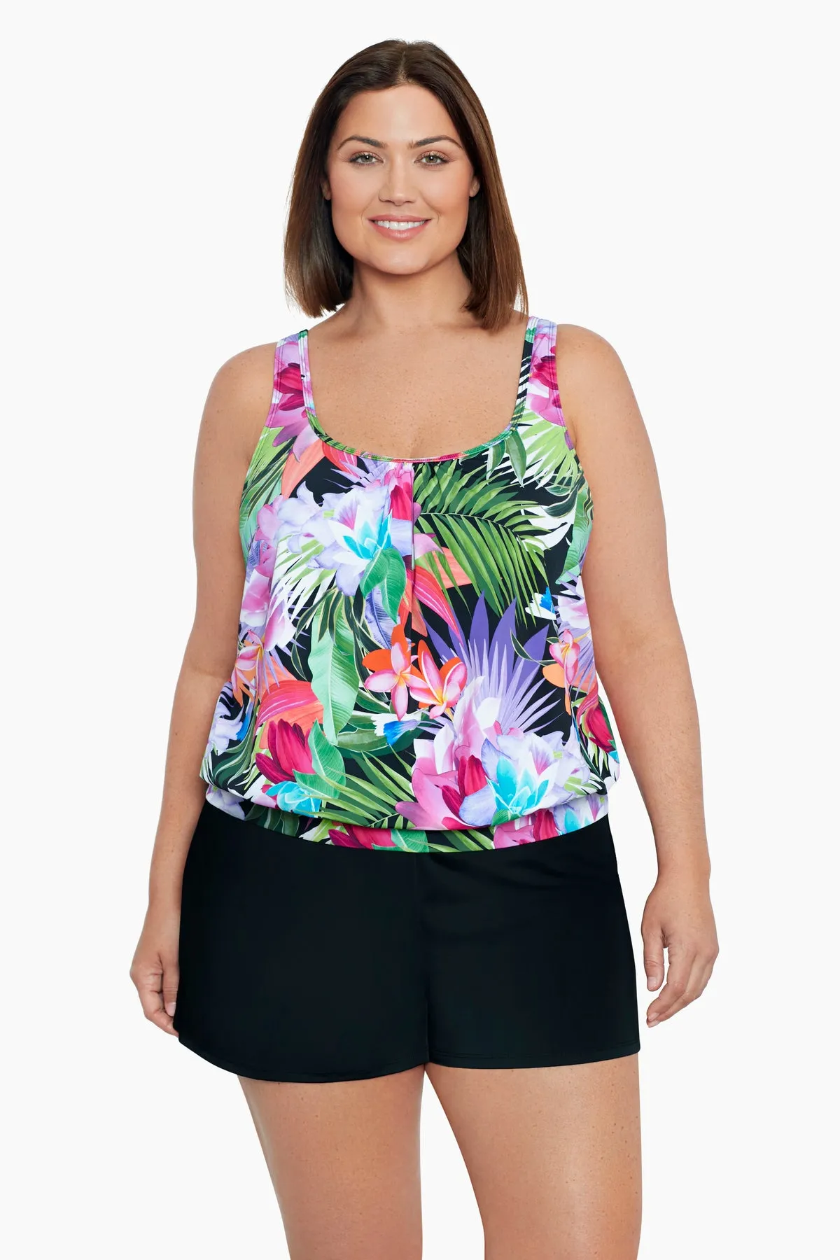 Plus Size Shirred Neck Blouson Tankini Top Lush Life sold by Longitude