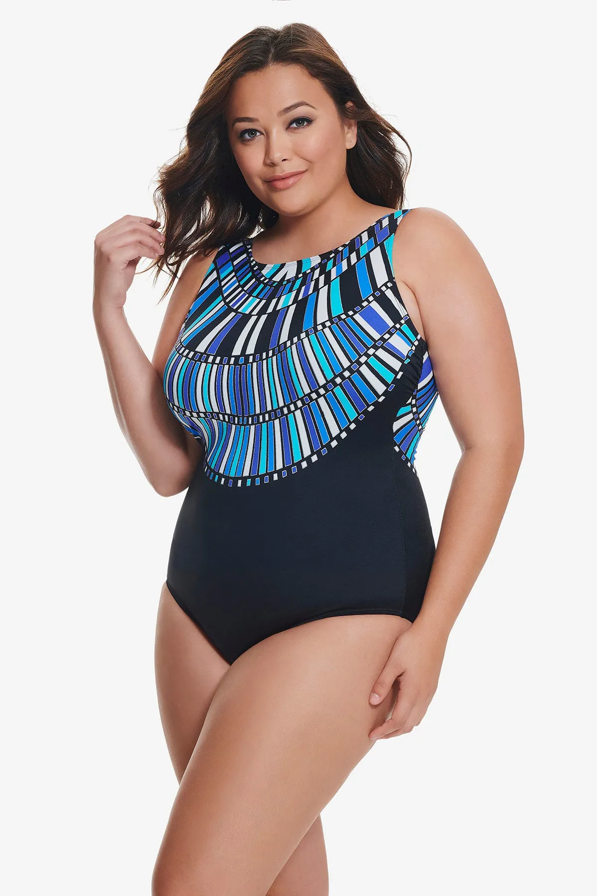 Plus Size Scoopback Highneck Long Torso One Piece Swimsuit Glitz And Glamour sold by Longitude product image thumbnail 2