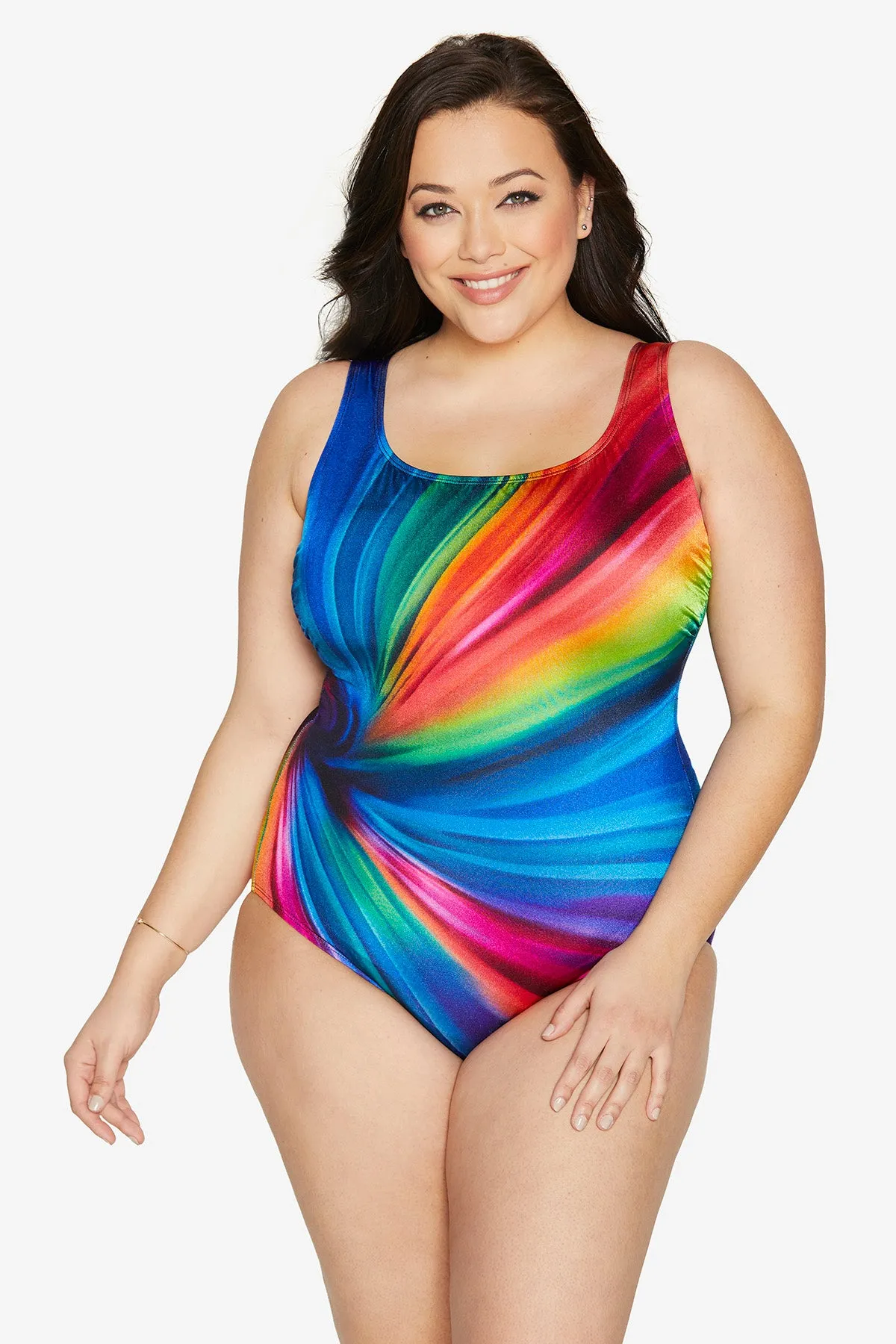 Plus Size Panel Scoopneck Tank Long Torso One Piece Swimsuit Twisted Ways sold by Longitude