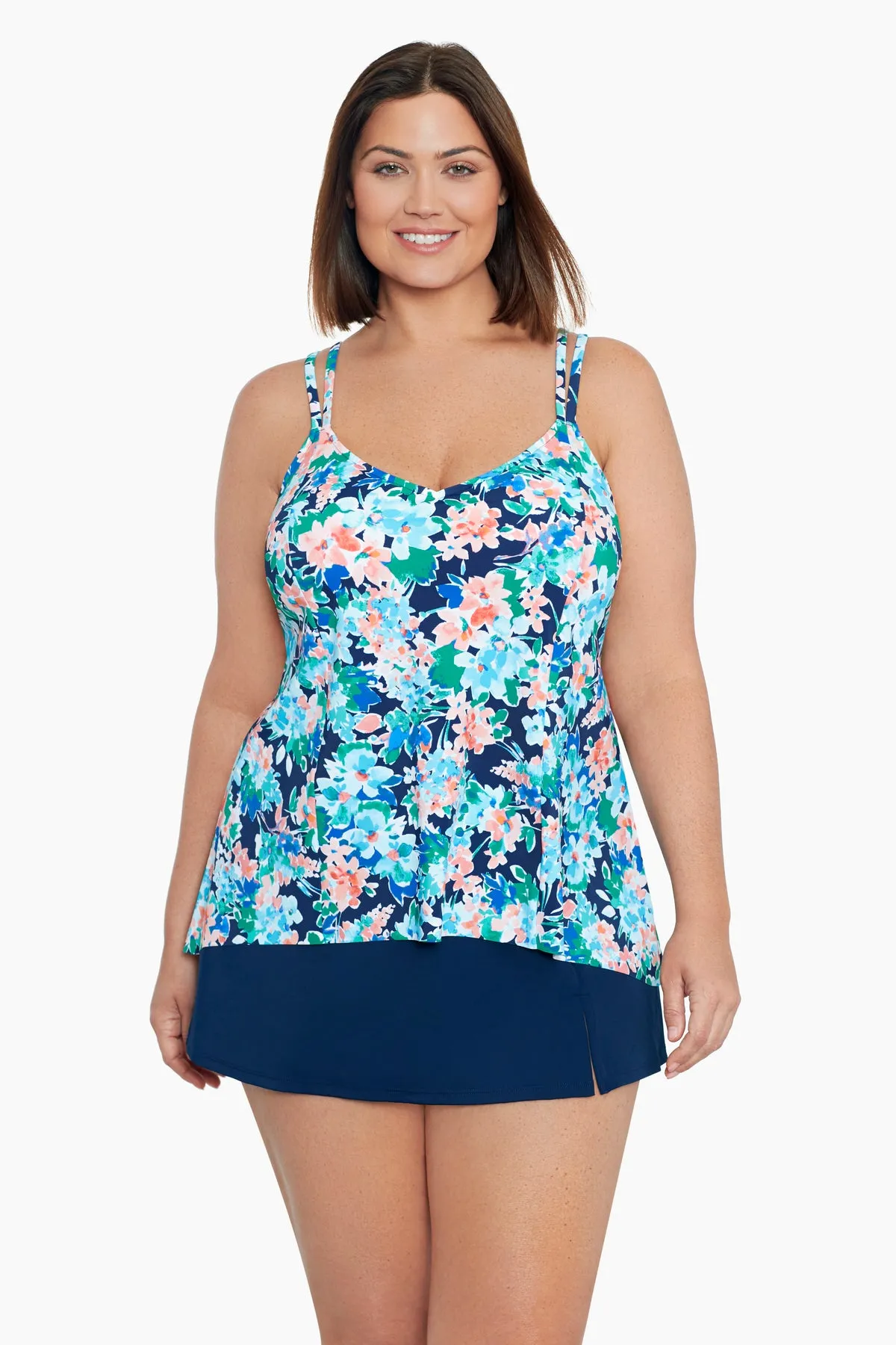 Ditsy Days Plus Size Princess Seam Hi-Lo Tankini Top sold by Longitude