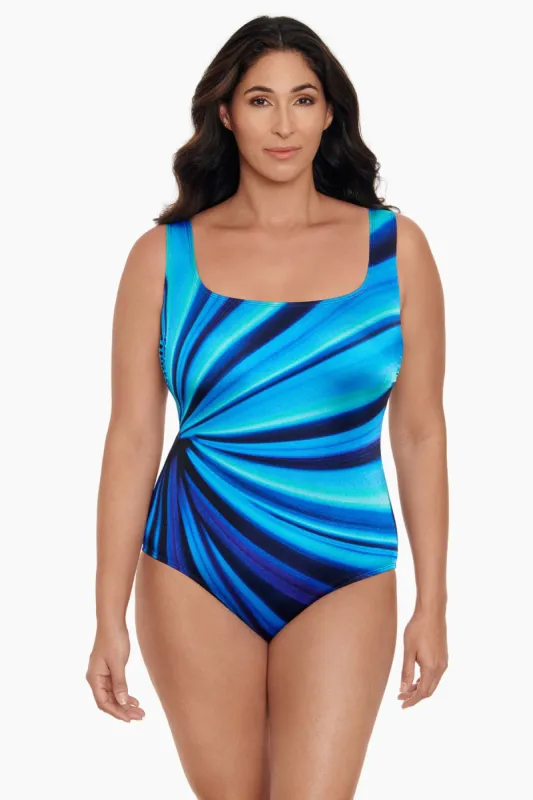 Panel Scoopneck Tank Long Torso One Piece Swimsuit DNA Shift sold by Longitude