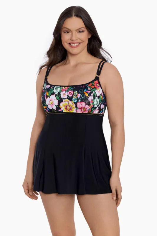 Long Torso Empire Princess Seam Swim Dress W/ Hardware - True Romance sold by Longitude