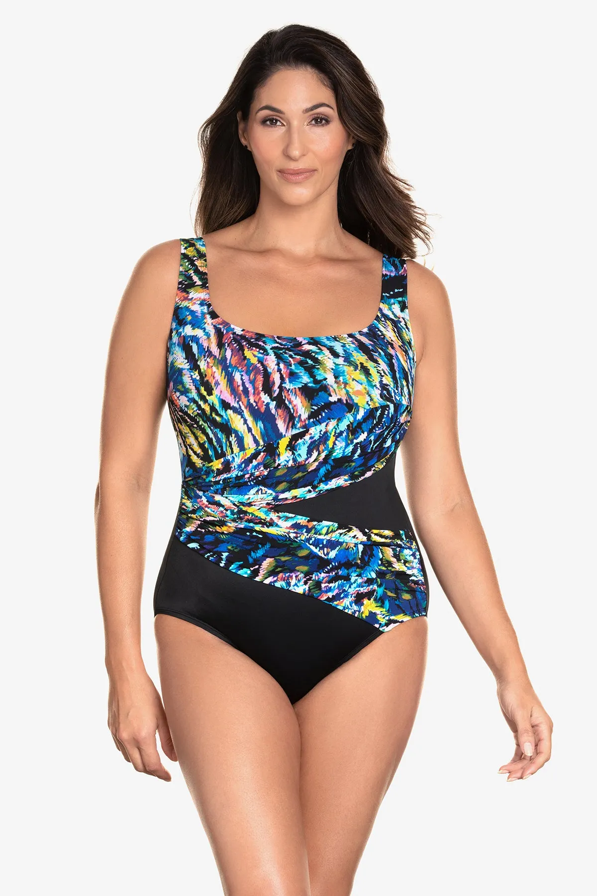 Sash Wrap Tank Long Torso One Piece Swimsuit Wild Coral sold by Longitude